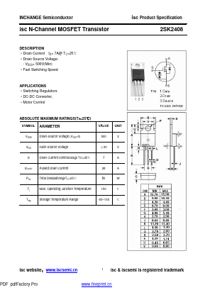 2SK2408 Datasheet PDF Inchange Semiconductor