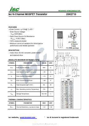 K2710 Datasheet PDF Inchange Semiconductor