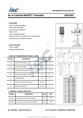 2SK3262 Datasheet PDF Inchange Semiconductor