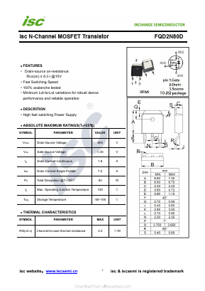 FQD2N80D Datasheet PDF Inchange Semiconductor
