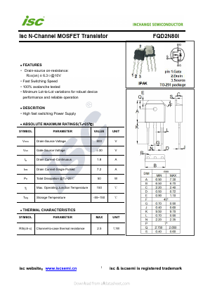 FQD2N80I Datasheet PDF Inchange Semiconductor