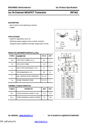 IRF362 Datasheet PDF Inchange Semiconductor