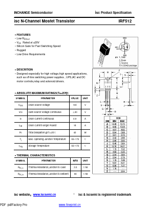 IRF512 Datasheet PDF Inchange Semiconductor