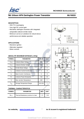 MJ15020 Datasheet PDF Inchange Semiconductor