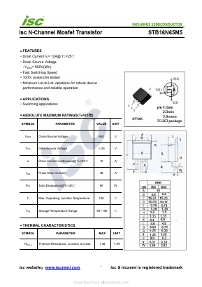 STB16N65M5 Datasheet PDF Inchange Semiconductor
