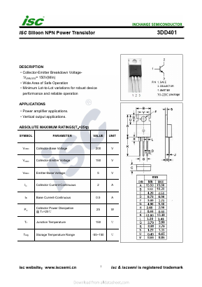 3DD401 Datasheet PDF Inchange Semiconductor