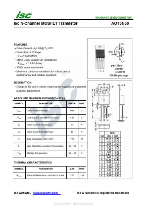 AOT8N50 Datasheet PDF Inchange Semiconductor