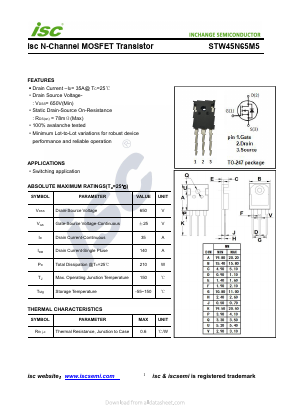 STW45N65M5 Datasheet PDF Inchange Semiconductor