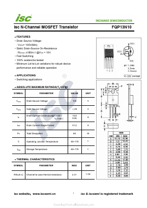 FQP13N10 Datasheet PDF Inchange Semiconductor