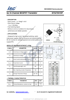 IXTA75N10P Datasheet PDF Inchange Semiconductor