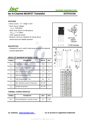 IXTH1N100 Datasheet PDF Inchange Semiconductor
