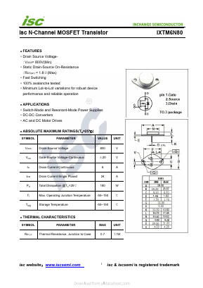 IXTM6N80 Datasheet PDF Inchange Semiconductor