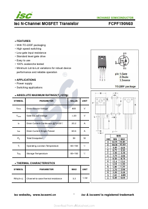 FCPF190N60 Datasheet PDF Inchange Semiconductor
