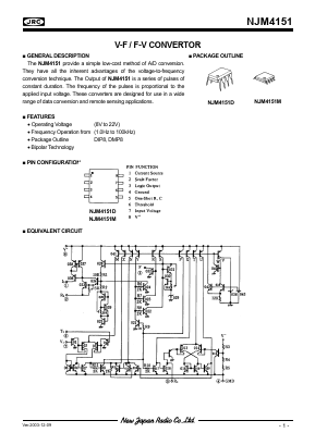 NJM4151M Datasheet PDF Japan Radio Corporation 