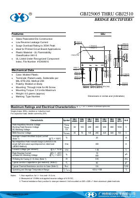 GBJ2501 Datasheet PDF Guangzhou Juxing Electronic Co., Ltd.