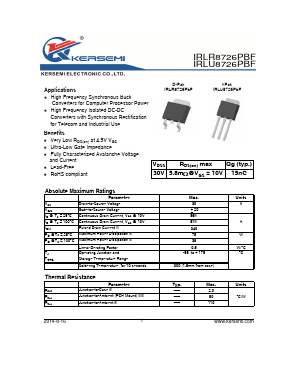 IRLU8726PBF Datasheet PDF Kersemi Electronic Co., Ltd.