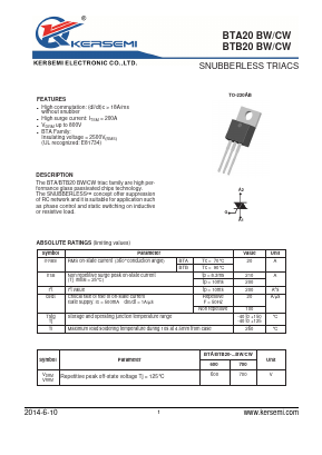 BTA20-700BW Datasheet PDF Kersemi Electronic Co., Ltd.