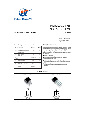 MBRB20100CT-1 Datasheet PDF Kersemi Electronic Co., Ltd.