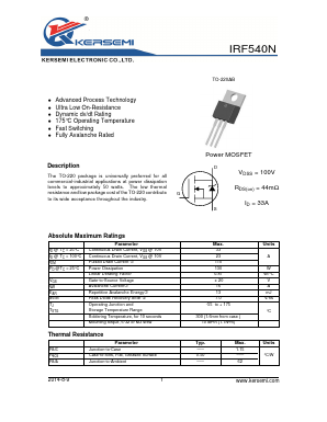 IRF540N Datasheet PDF Kersemi Electronic Co., Ltd.