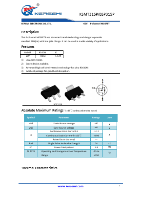 BSP315P Datasheet PDF Kersemi Electronic Co., Ltd.