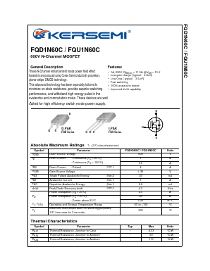 FQU1N60C Datasheet PDF Kersemi Electronic Co., Ltd.