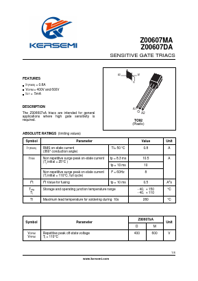 Z00607DA1BA2 Datasheet PDF Kersemi Electronic Co., Ltd.