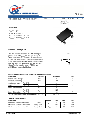 AO3422L Datasheet PDF Kersemi Electronic Co., Ltd.