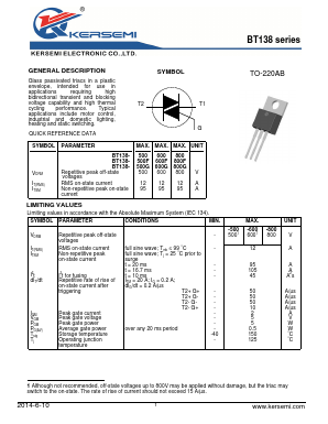 BT138 Datasheet PDF Kersemi Electronic Co., Ltd.