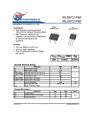 IRLU8721PBF Datasheet PDF Kersemi Electronic Co., Ltd.