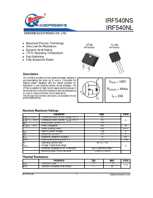 IRF540NS Datasheet PDF Kersemi Electronic Co., Ltd.