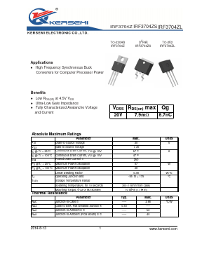 IRF3704Z Datasheet PDF Kersemi Electronic Co., Ltd.