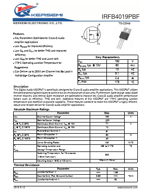 IRFB4019 Datasheet PDF Kersemi Electronic Co., Ltd.
