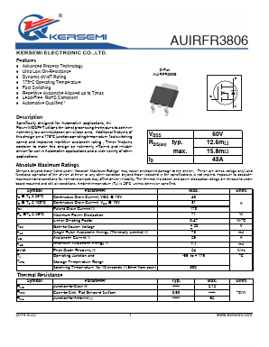 IRFR3806 Datasheet PDF Kersemi Electronic Co., Ltd.