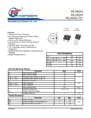 IRLU9343 Datasheet PDF Kersemi Electronic Co., Ltd.