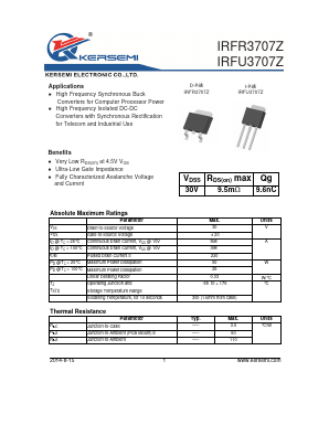 IRFU3707Z Datasheet PDF Kersemi Electronic Co., Ltd.
