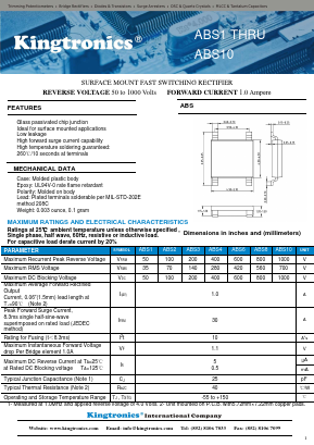 ABS10 Datasheet PDF Kingtronics International Company