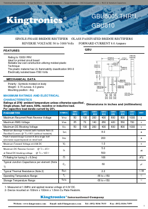 GBU806 Datasheet PDF Kingtronics International Company