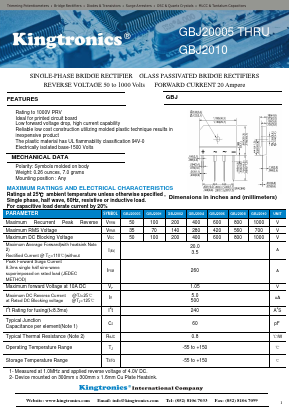 GBJ2004 Datasheet PDF Kingtronics International Company