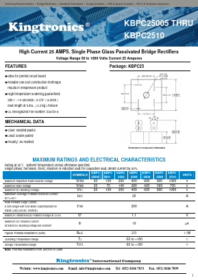 KBPC25005 Datasheet PDF Kingtronics International Company