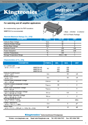 MMBT9014 Datasheet PDF Kingtronics International Company