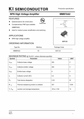 MMBTA42 Datasheet PDF Kwang Myoung I.S. CO.,LTD
