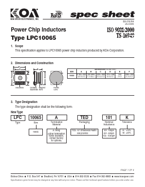 LPC10065ATEDR68M Datasheet PDF KOA Speer Electronics, Inc.