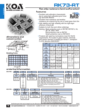RK73B1ERTTD Datasheet PDF KOA Speer Electronics, Inc.
