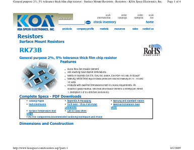 RM73B2BT225J Datasheet PDF KOA Speer Electronics, Inc.