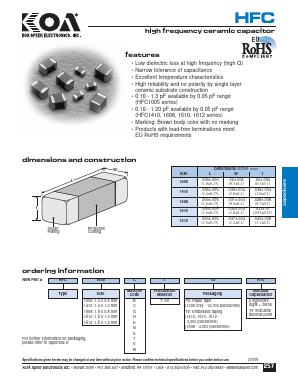 HFC1005VTTDR60 Datasheet PDF KOA Speer Electronics, Inc.