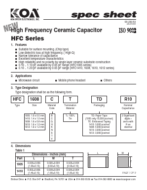 HFC1005 Datasheet PDF KOA Speer Electronics, Inc.