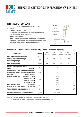 MBR20100CT Datasheet PDF SHENZHEN KOO CHIN ELECTRONICS CO., LTD.