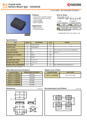 CX3225GB27000D0HPQCC Datasheet PDF Kyocera Kinseki Corpotation