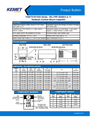 T429C105K020SB4251 Datasheet PDF KEMET