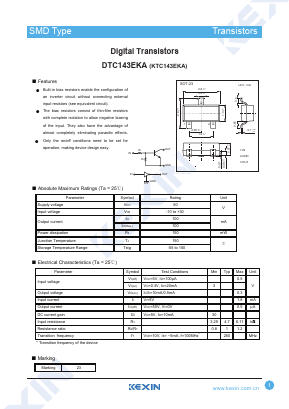 KTC143EKA Datasheet PDF KEXIN Industrial